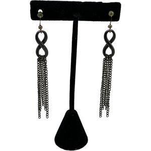 Chic Black Chrome Figure 8 Dangle Earrings with Chain Fringe